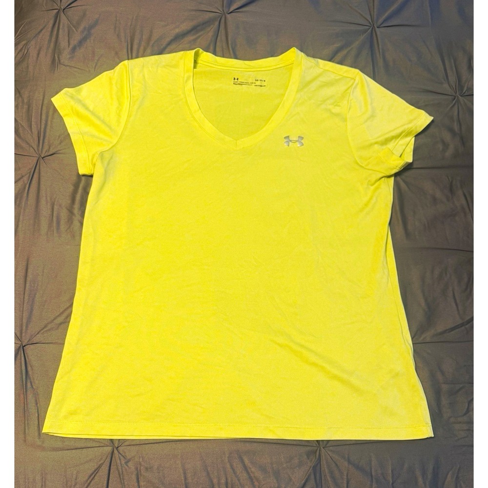 Under Armour HeatGear Women's V-Neck Lightweight Short Sleeve Yellow T-Shirt L